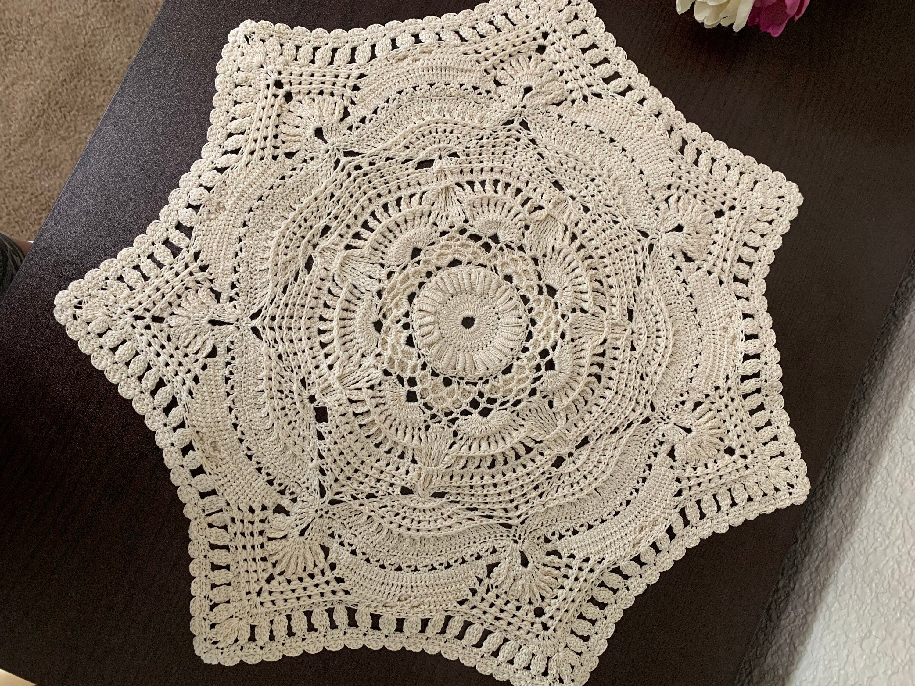 18” Textured Doily Off-White(Ecru)One-of-a-kind Crochet Doily-Heirloom Doily
