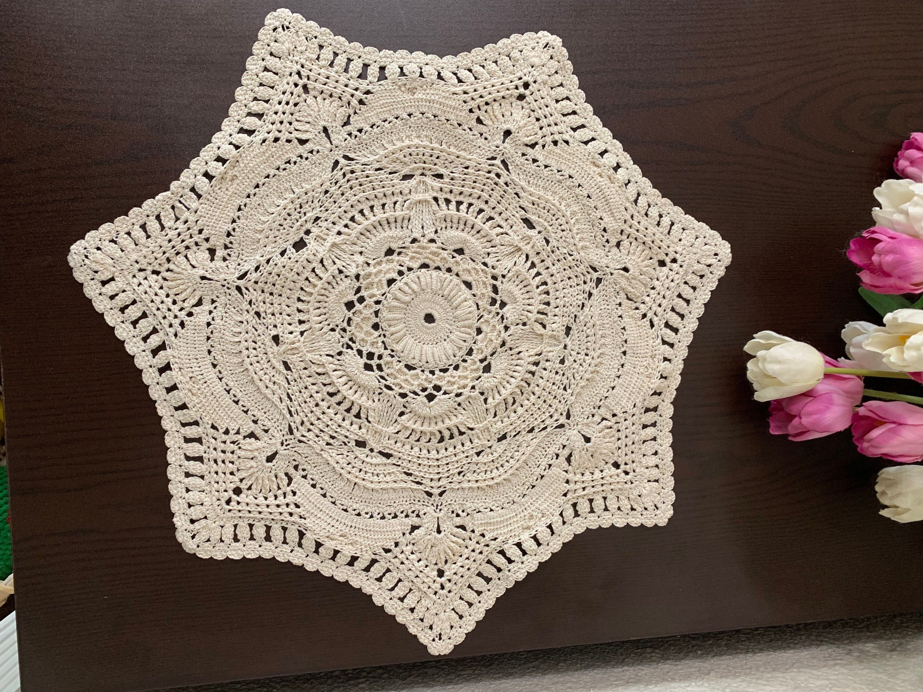 18” Textured Doily Off-White(Ecru)One-of-a-kind Crochet Doily-Heirloom Doily