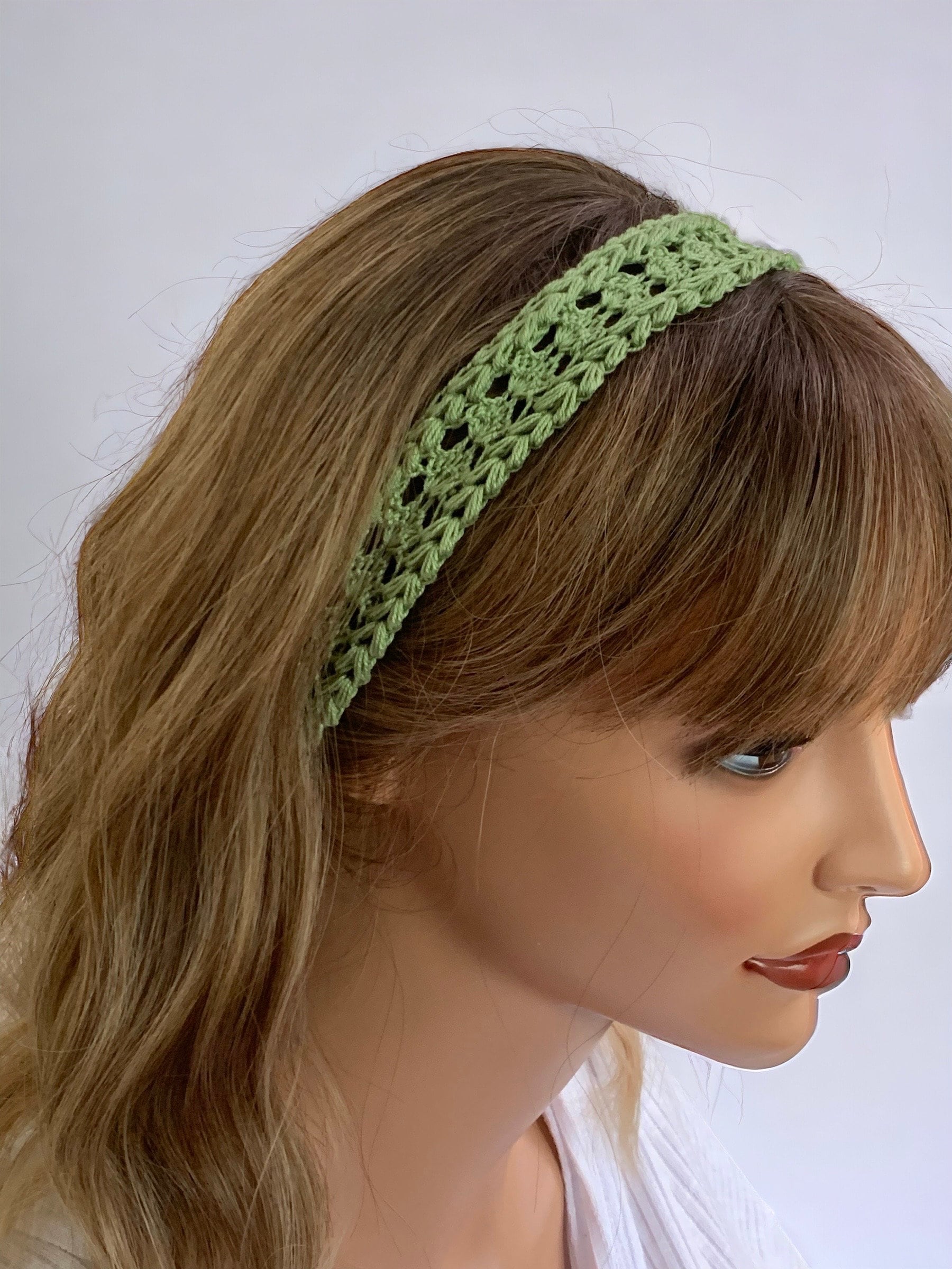 Crochet Headband with Elastic- Avocado Green Hairband- Boho Headband