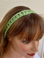 Load image into Gallery viewer, Crochet Headband with Elastic- Avocado Green Hairband- Boho Headband
