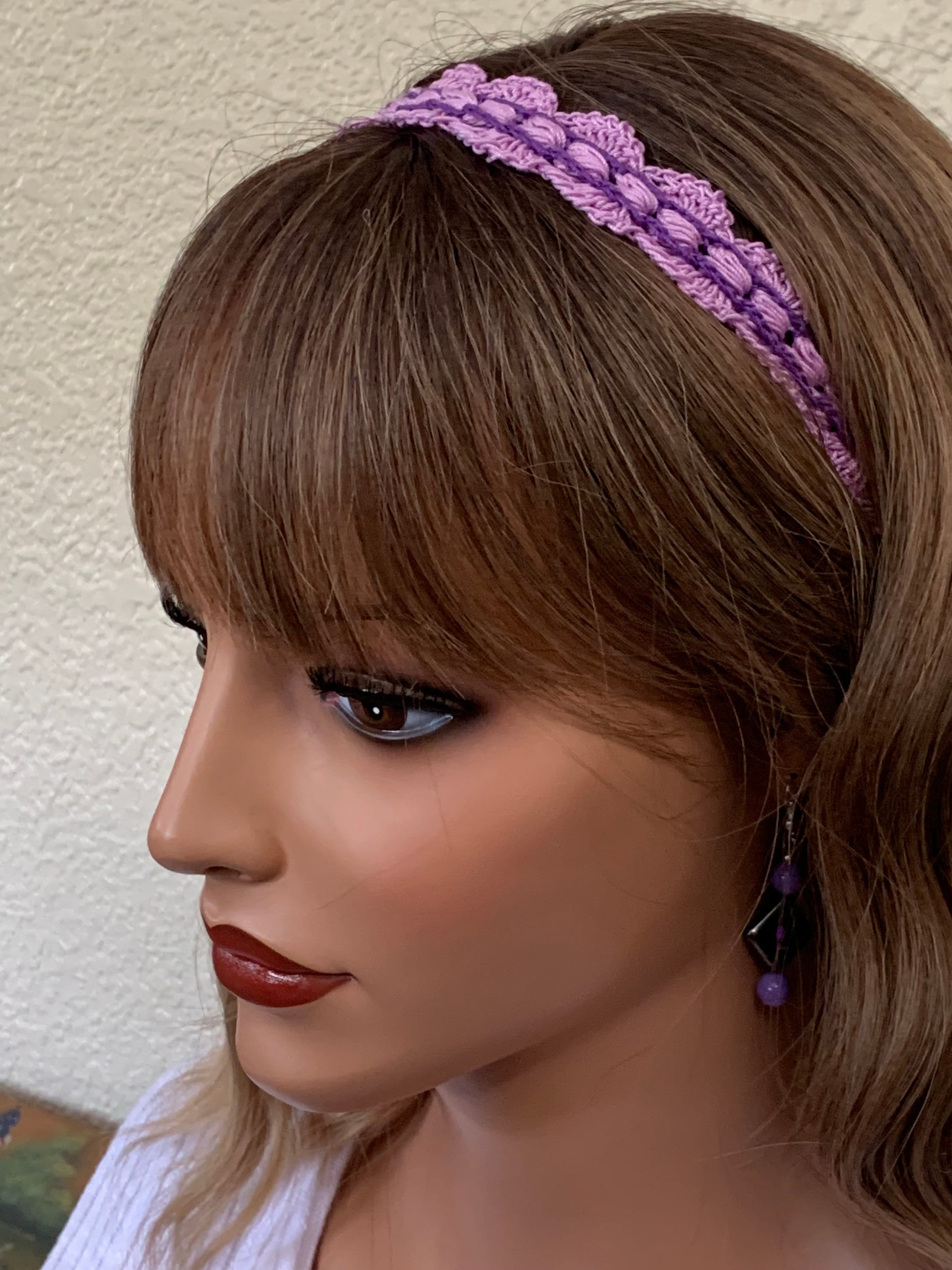 Crochet Headband with Elastic- Purple/Lavender Hairband