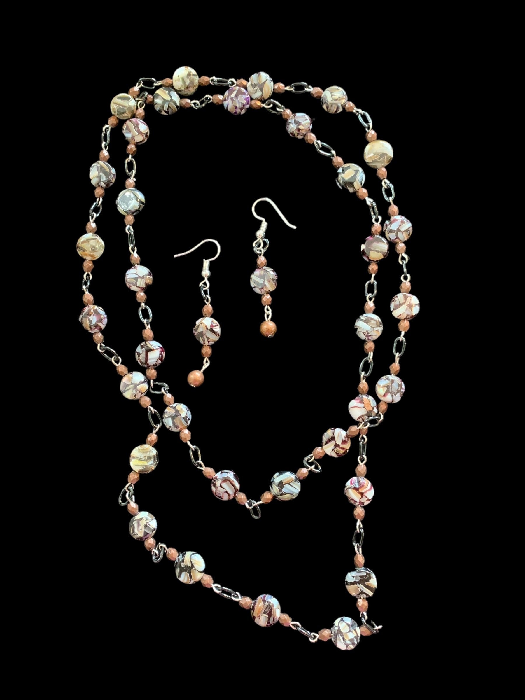 2 Piece Natural Stone Bead Necklace/Earring Set-Mother’s Day Gift