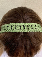 Load image into Gallery viewer, Crochet Headband with Elastic- Avocado Green Hairband- Boho Headband
