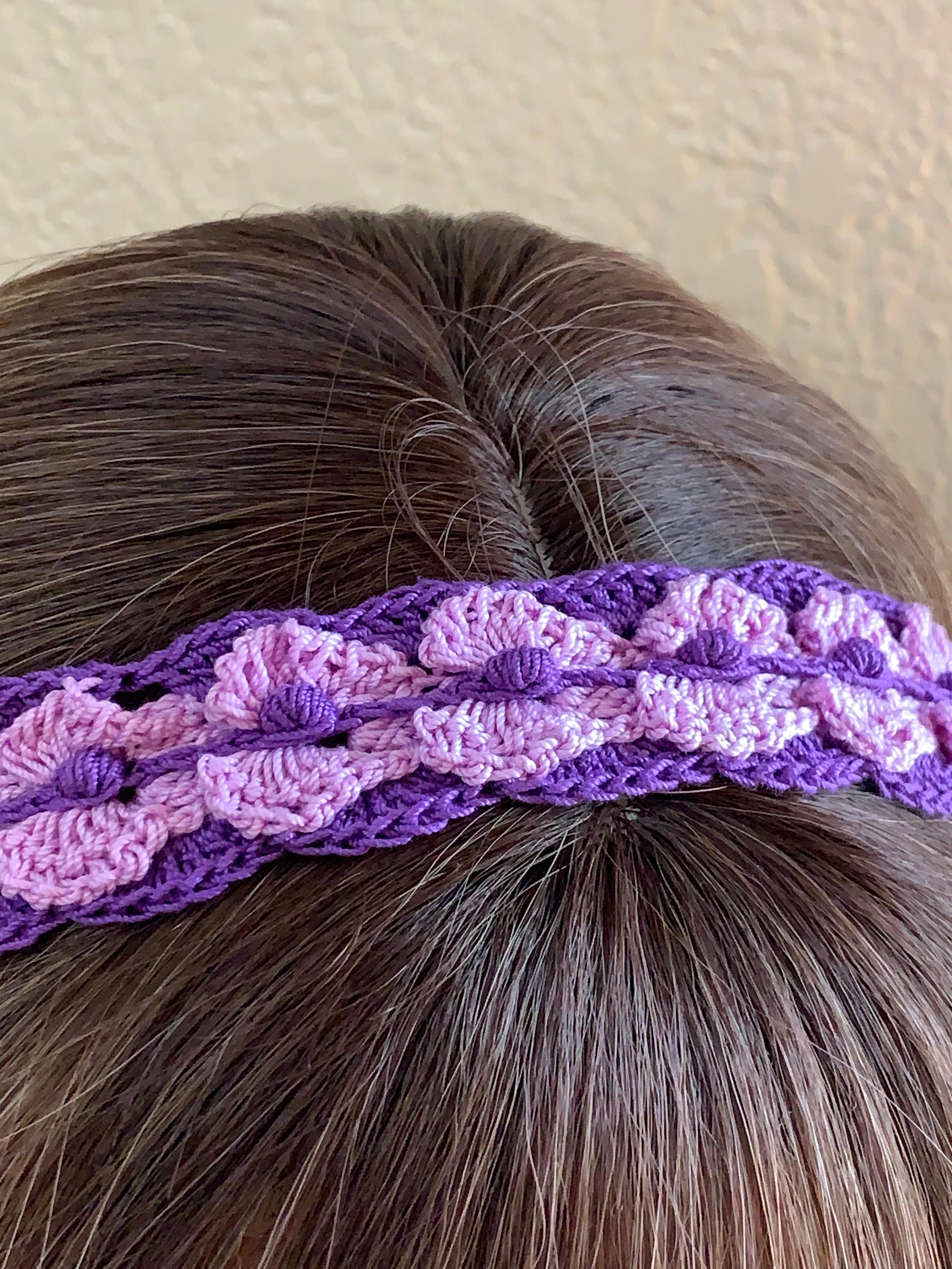 Crochet Headband with Elastic- Purple/Lavender Hairband with optional purple dangle Earrings