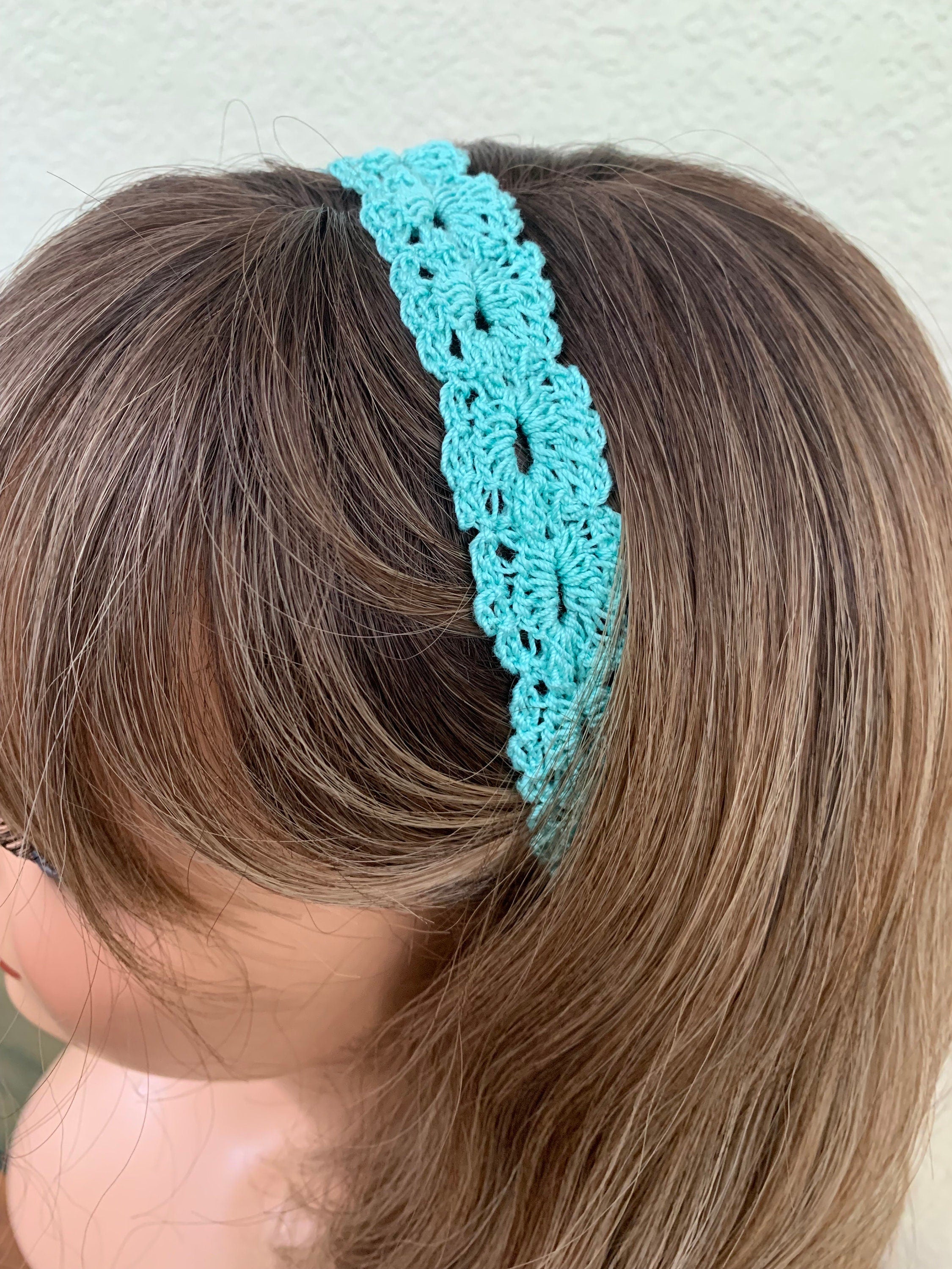 Crochet Headband with Elastic- Aqua Blue Hairband