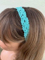 Load image into Gallery viewer, Crochet Headband with Elastic- Aqua Blue Hairband
