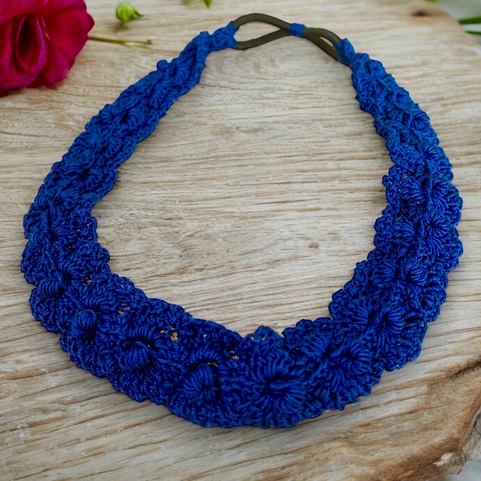 Crochet Headband with Elastic- Navy Blue Hairband- Boho Headband