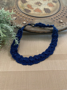 Crochet Headband with Elastic- Navy Blue Hairband- Boho Headband