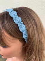 Load image into Gallery viewer, Crochet Headband with Elastic- Light Blue Hairband- Boho Headband
