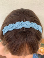 Load image into Gallery viewer, Crochet Headband with Elastic- Light Blue Hairband- Boho Headband
