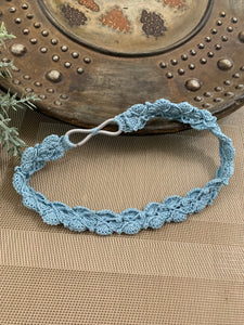 Crochet Headband with Elastic- Light Blue Hairband- Boho Headband