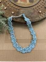 Load image into Gallery viewer, Crochet Headband with Elastic- Light Blue Hairband- Boho Headband
