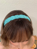 Load image into Gallery viewer, Crochet Headband with Elastic- Aqua Blue Hairband
