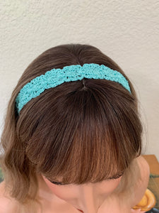 Crochet Headband with Elastic- Aqua Blue Hairband