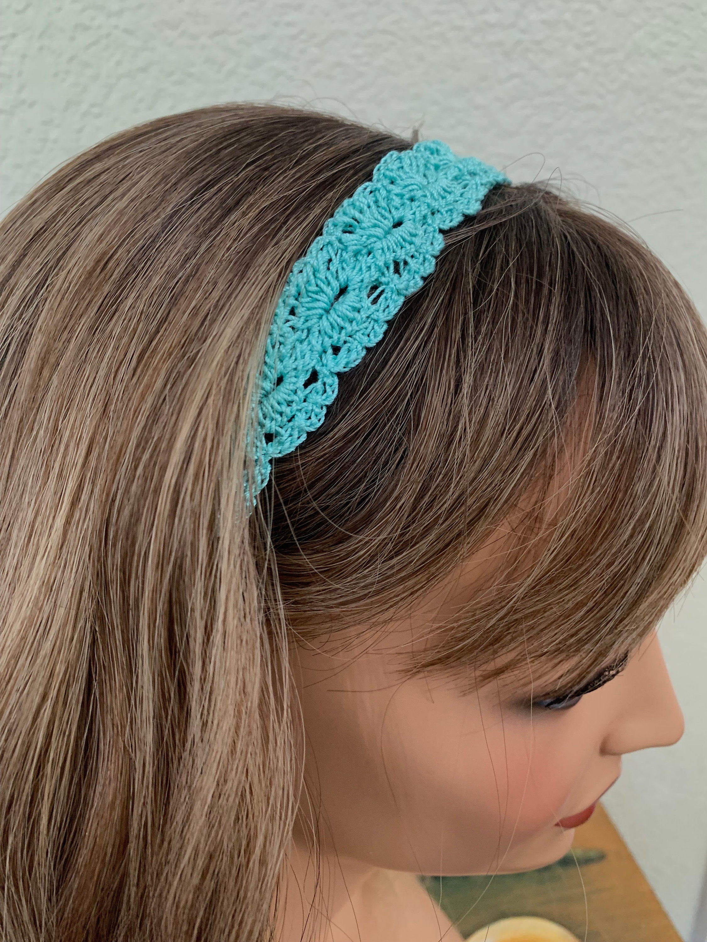 Crochet Headband with Elastic- Aqua Blue Hairband