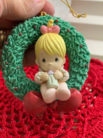 Load image into Gallery viewer, 1896 Previous Moments Enesco 3” Baby Girl with Bottle in a Wreath Ornament
