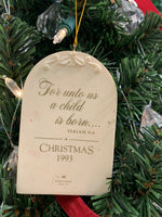 Load image into Gallery viewer, 1993 Hallmark “For Unto Us A Child Is Born” Nativity Christmas Keepsake Ornament
