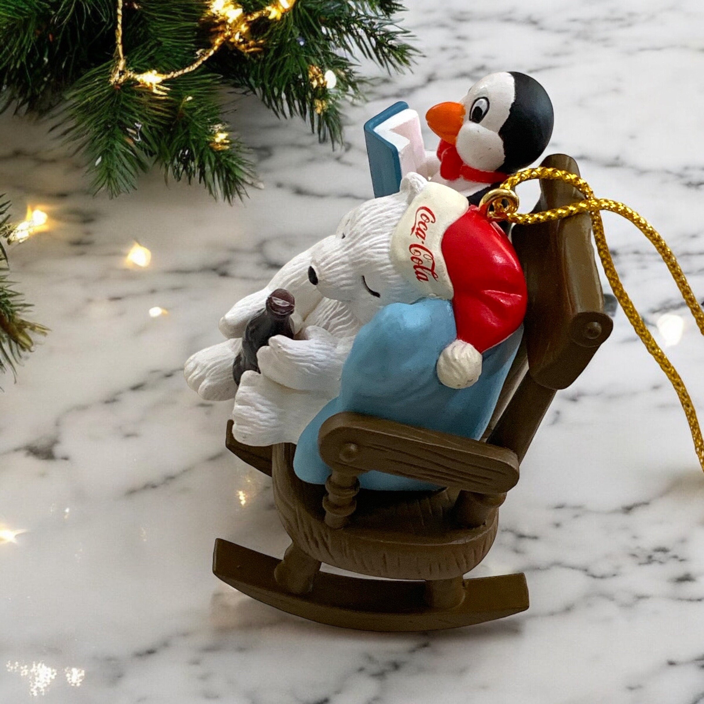 1997 Vintage Coca Cola Collection Polarbear in rocking chair Holiday Christmas Ornament.