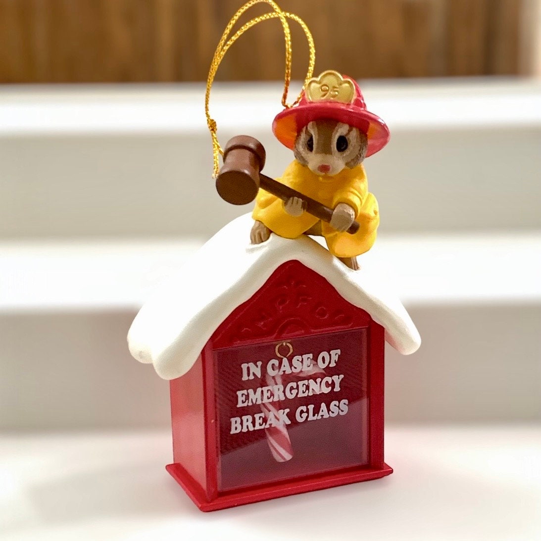 1995 Vintage Hallmark Keepsake Ornament-Northpole Chipmonk Firefighter Ornament