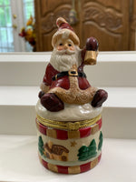 Load image into Gallery viewer, 4 1/2” Vintage Santa Claus Hinged Porcelain Trinked Box Round
