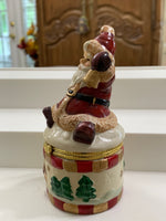 Load image into Gallery viewer, 4 1/2” Vintage Santa Claus Hinged Porcelain Trinked Box Round
