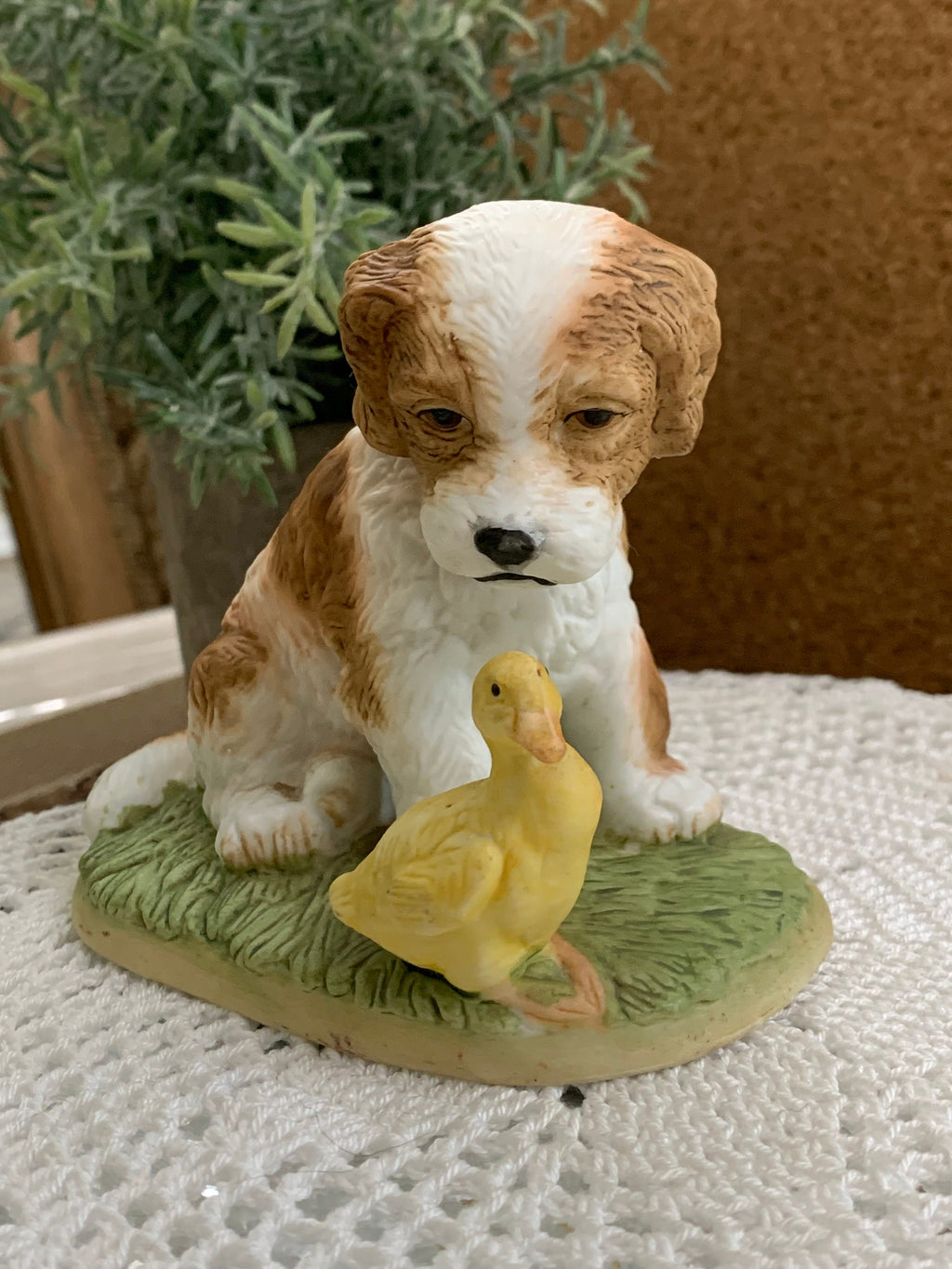 Vintage Homco Porcelain Puppy with a Duckling Figurine