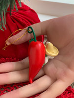 Load image into Gallery viewer, Vintage Hallmark “Feliz Navidad “ Mouse with Sombrero on a hot Chili Pepper Keepsake Ornament
