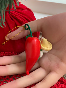 Vintage Hallmark “Feliz Navidad “ Mouse with Sombrero on a hot Chili Pepper Keepsake Ornament