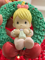 Load image into Gallery viewer, 1896 Previous Moments Enesco 3” Baby Girl with Bottle in a Wreath Ornament
