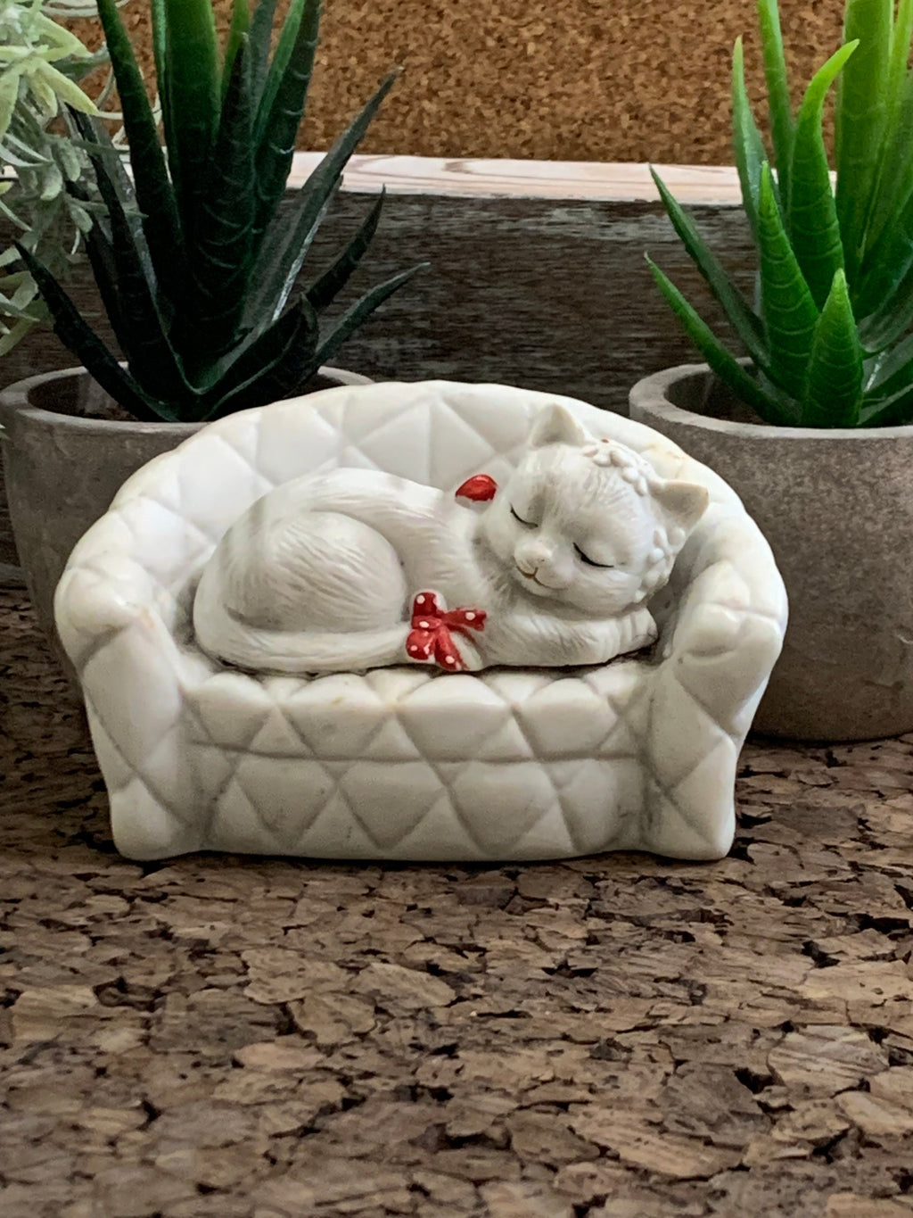 Cute Ceramic Kitty Sleeping On A Couch Figurine-Cat Lover Gift 4”w by 2.5 “h