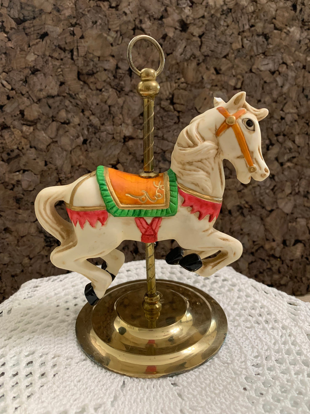 Vintage Porcelain Carousel Horse on Brass Stand