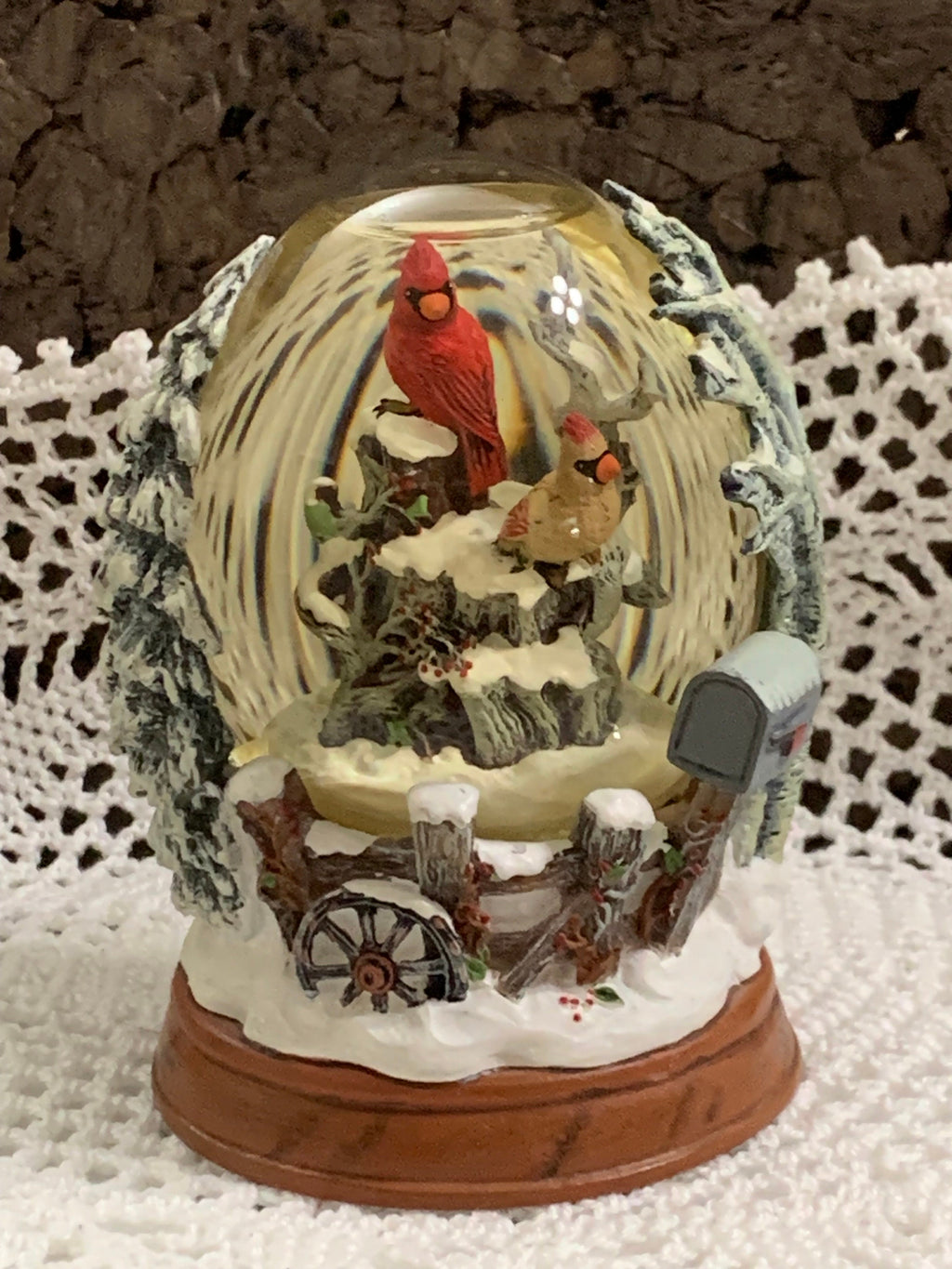 Cardinals in Winter Snow Globe Collector Egg Limited Edition Franklin Mint