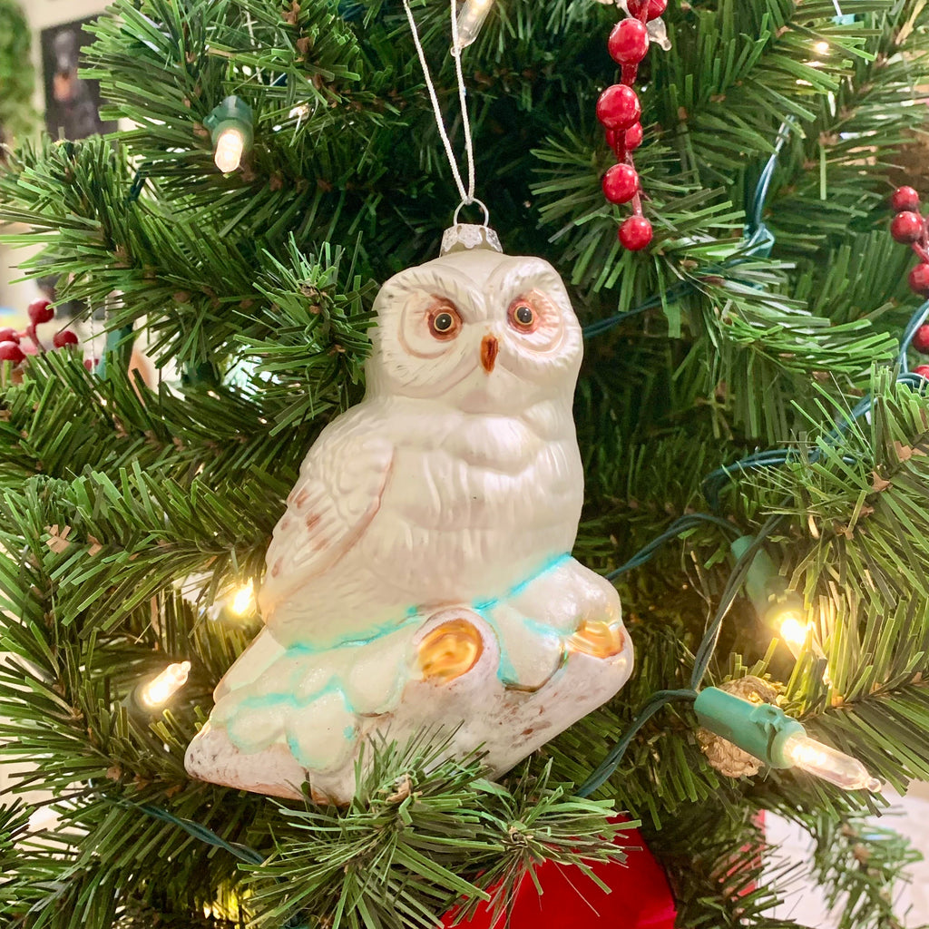 Vintage Blown Glass Owl Ornament-White Owl Collectible Ornament