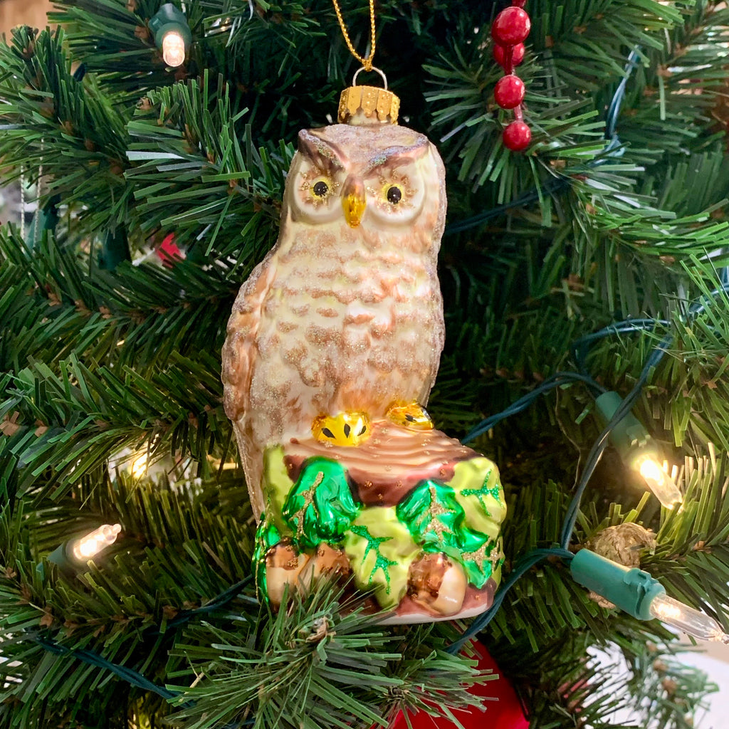 Vintage Blown Glass Owl Ornament-Multicolored Owl Collectible Ornament