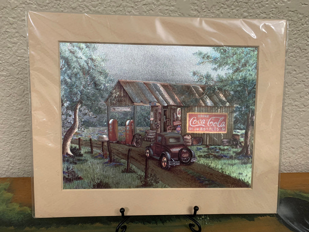 Vintage Coca Cola Old Time Filling Station 8”x 10” matted foil print