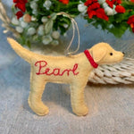 Load image into Gallery viewer, Personalized Yellow Lab Ornament with a crochet collar
