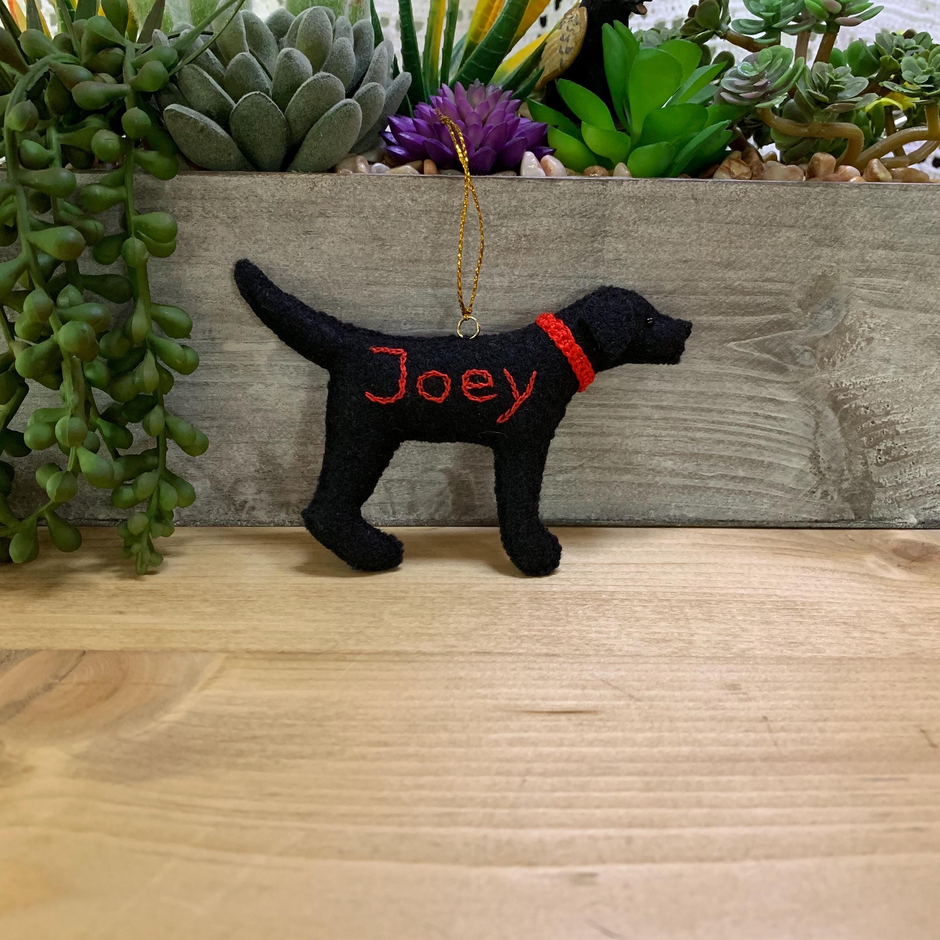 Personalized Black Lab Ornament with a crochet collar