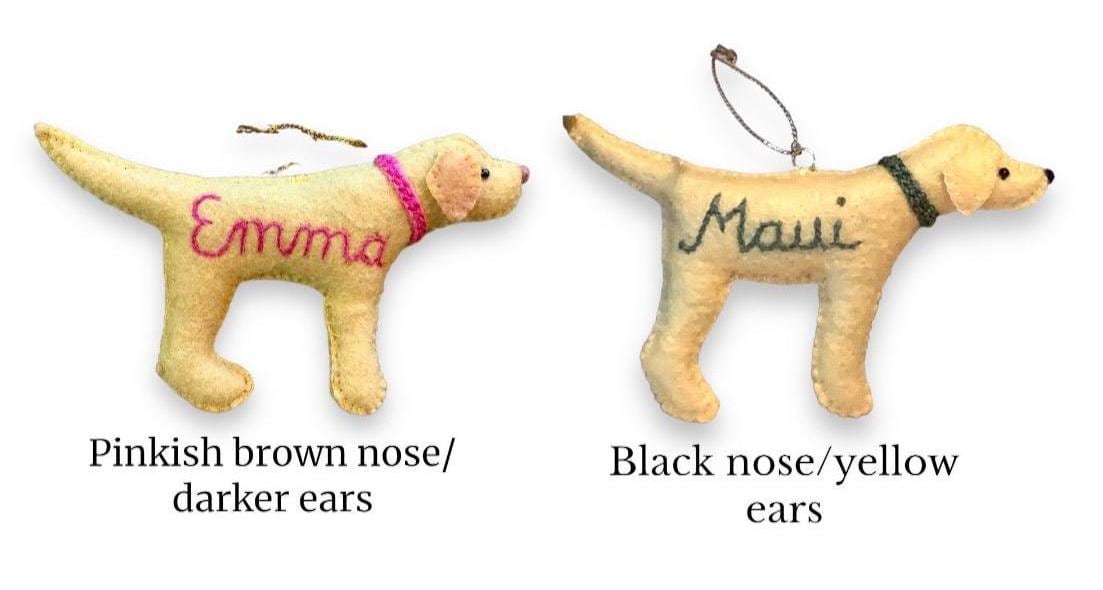 Personalized Yellow Lab Ornament with a crochet collar