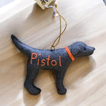 Load image into Gallery viewer, Personalized Silver Lab Ornament with a crochet collar
