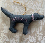 Load image into Gallery viewer, Personalized Silver Lab Ornament with a crochet collar
