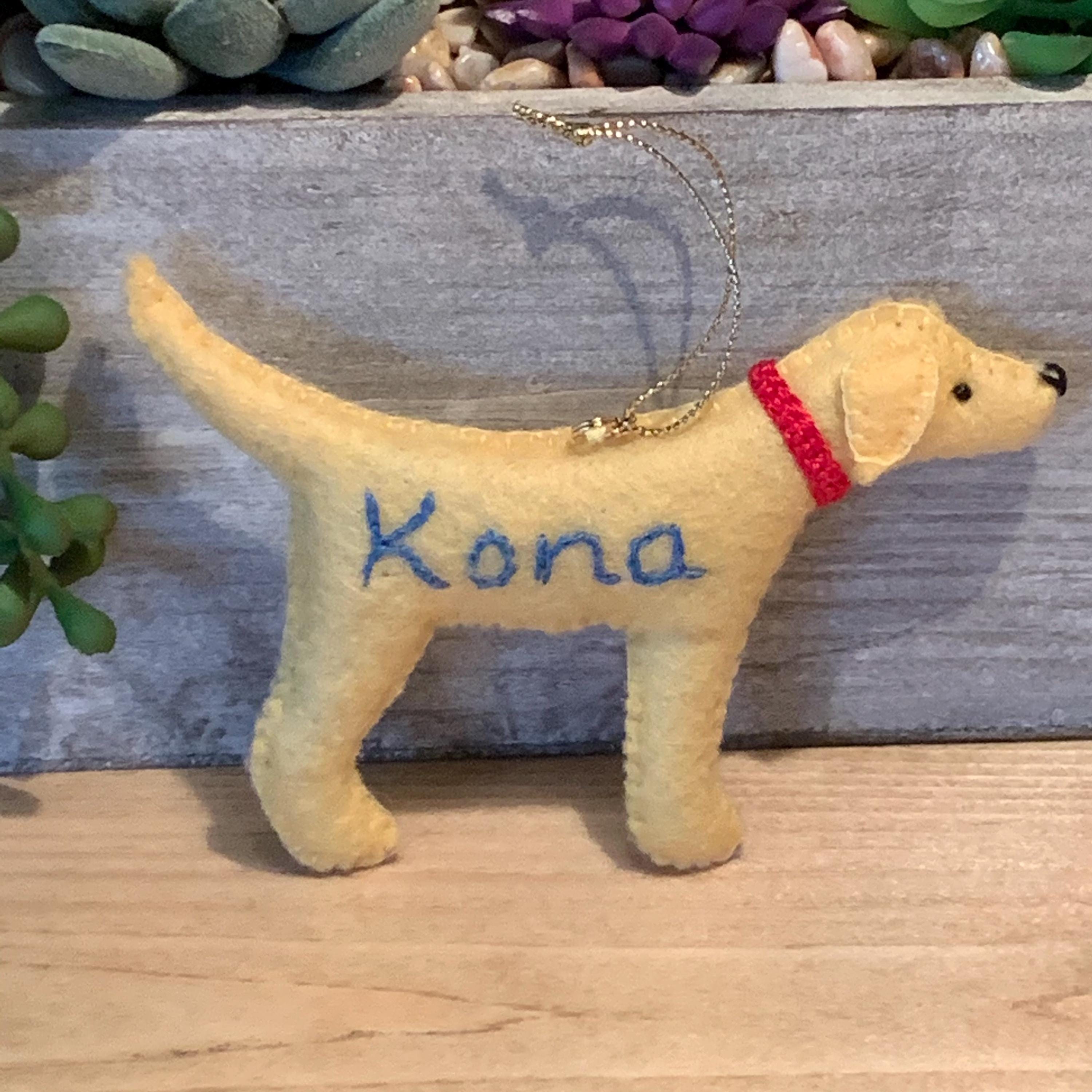 Personalized Yellow Lab Ornament with a crochet collar