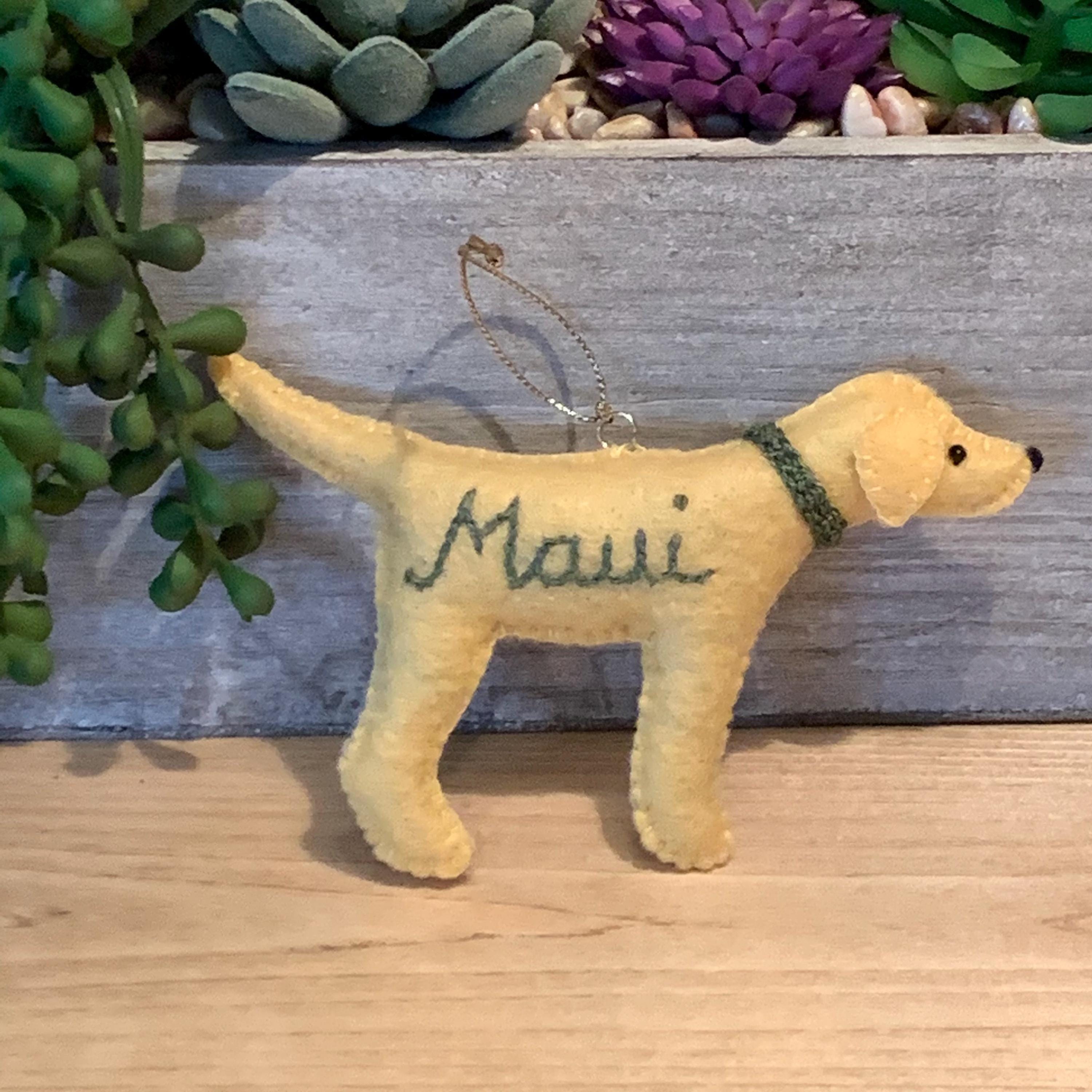 Personalized Yellow Lab Ornament with a crochet collar