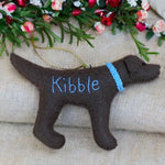 Load image into Gallery viewer, Personalized Chocolate Lab Ornament with a crochet collar
