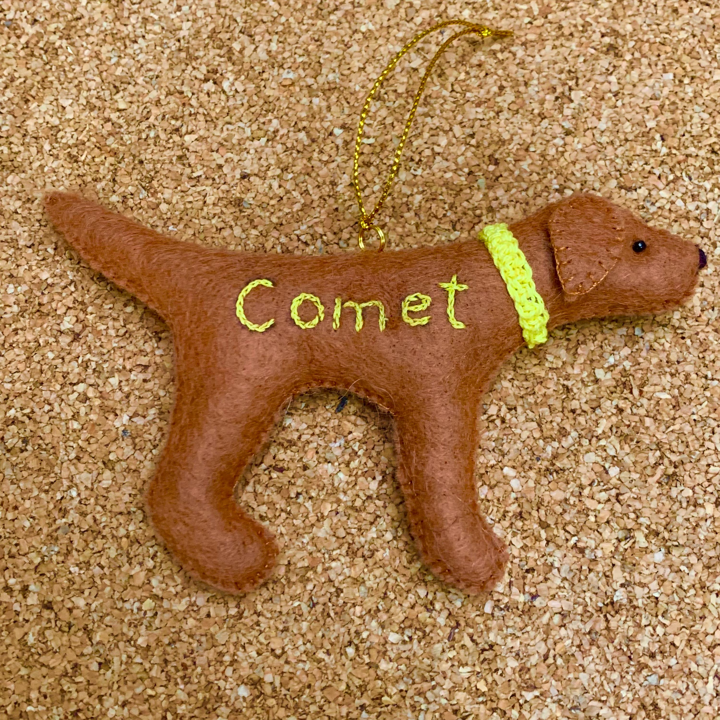 Personalized Red Fox Lab Ornament with a crochet collar