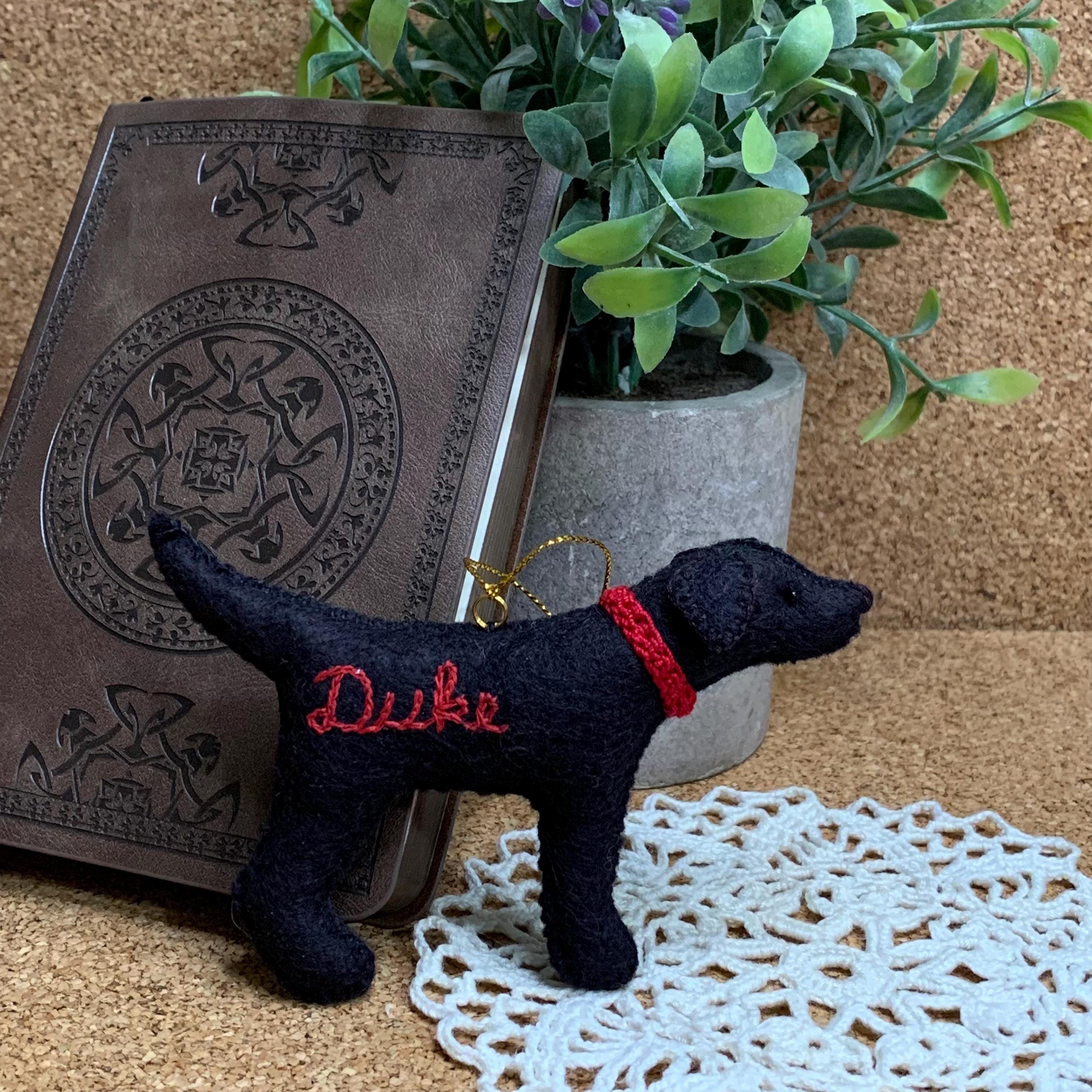 Personalized Black Lab Ornament with a crochet collar
