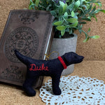 Load image into Gallery viewer, Personalized Black Lab Ornament with a crochet collar
