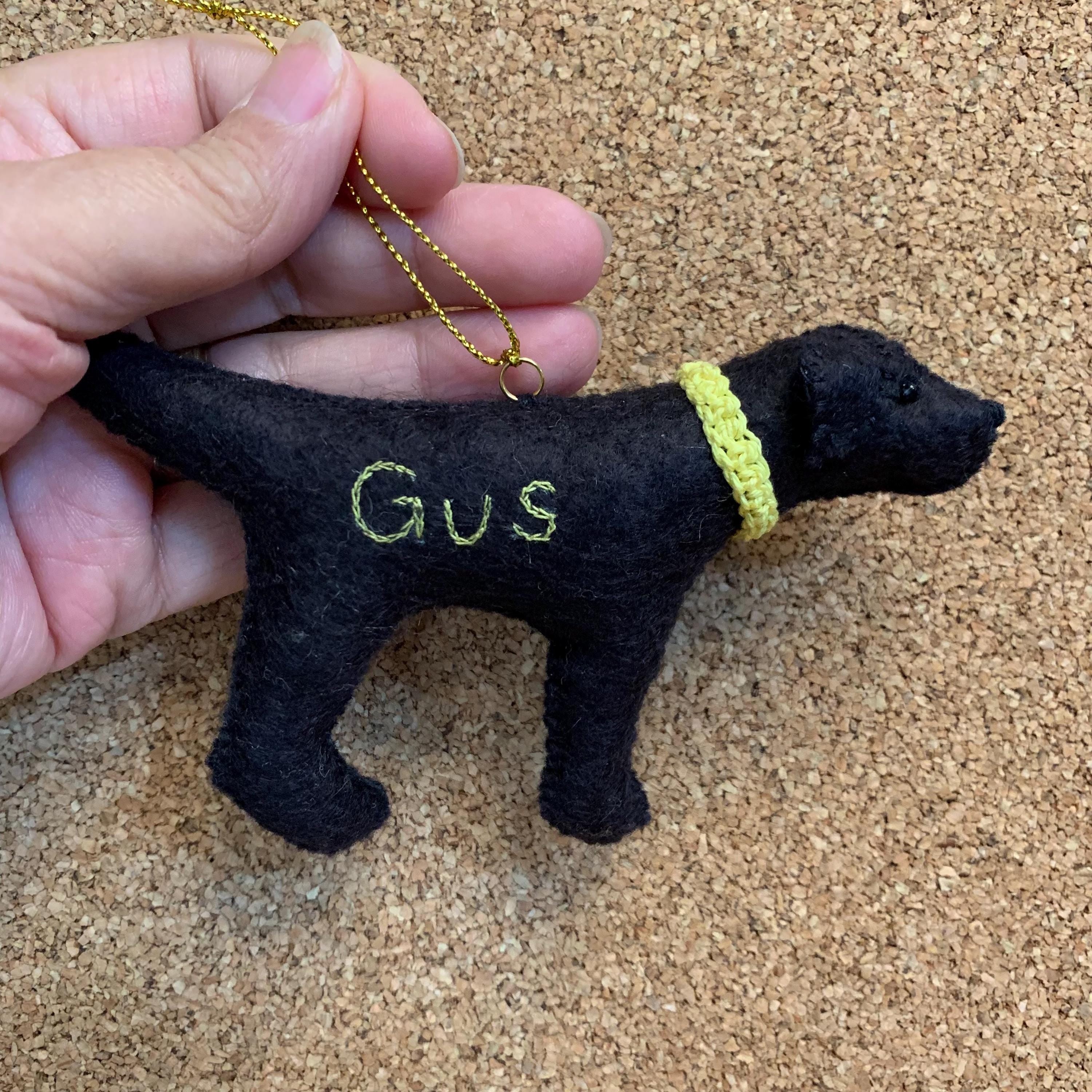 Personalized Black Lab Ornament with a crochet collar