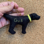 Load image into Gallery viewer, Personalized Black Lab Ornament with a crochet collar
