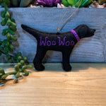 Load image into Gallery viewer, Personalized Black Lab Ornament with a crochet collar
