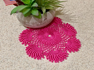 Set of two 6 1/2” Neon Green Round Crochet Doilies-Dimensional Doily- More Colors available